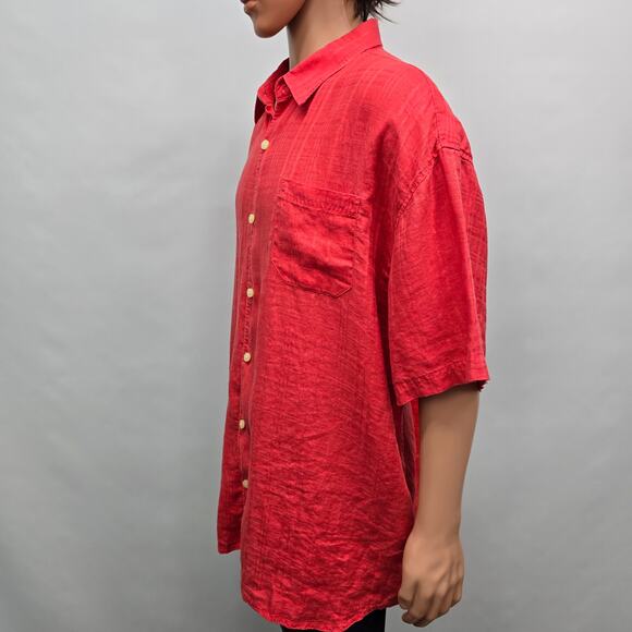 TOMMY BAHAMA Linen Shirt Men XXL 2XL Short Sleeved Coral Orange Red Plaid - Picture 6 of 12